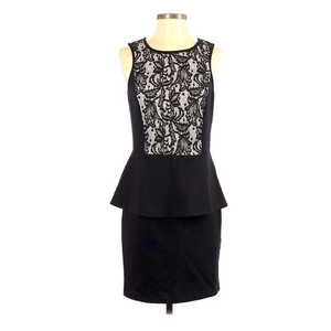 Kensie S black‎ nude lace overlay peplum sleeves pencil skirt cocktail dress